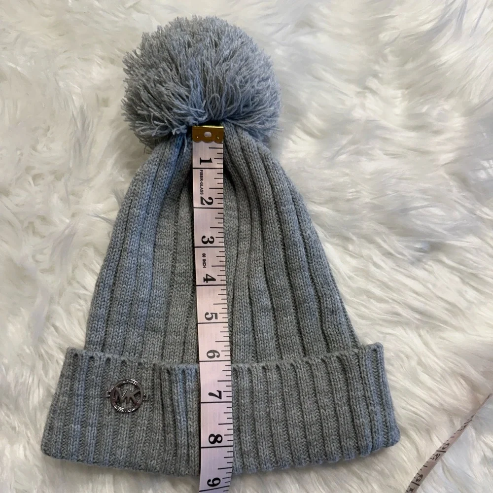 Michael Kors | Women’s Gray Pom Pom Winter Hat Folded Design